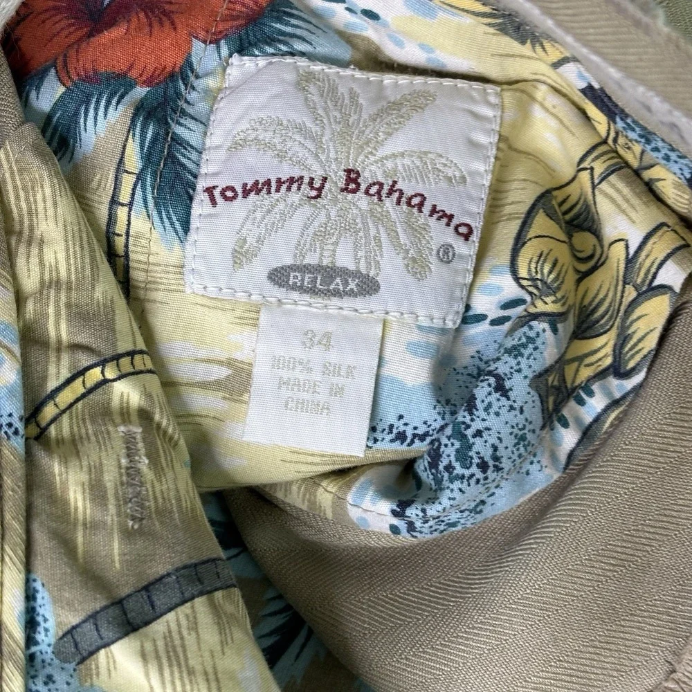 TOMMY BAHAMA 100% Silk Pants Mens Size 34 X 28 Relax Beige Trousers Pleated